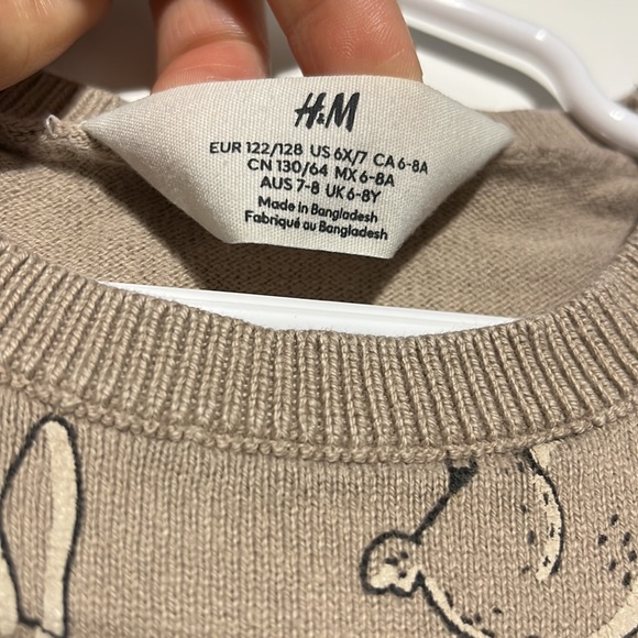 H&M Kid’s Beige Tan Bunny Rabbit Ribbed Detail Pullover Sweater Size 6X/7 - Picture 6 of 8
